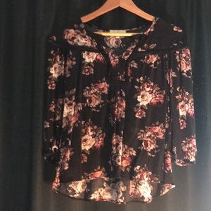Wasted blouse dark burgundy with roses